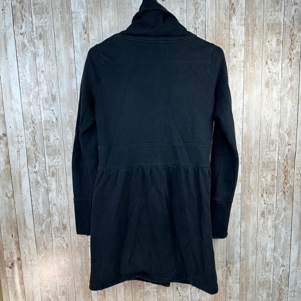 Prana Athletic Black Organic Cotton‎ Blend Coat Jacket Swing Funnel Neck sz XS - Picture 6 of 10